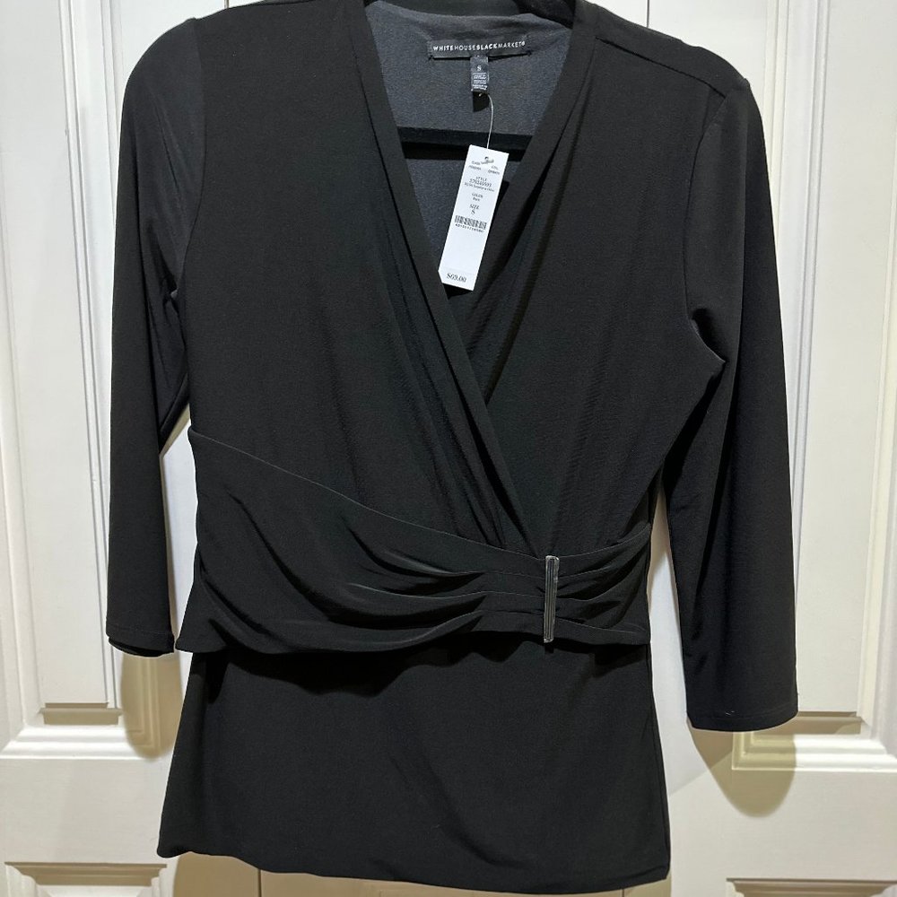 White House Black Market Black Surplice Top